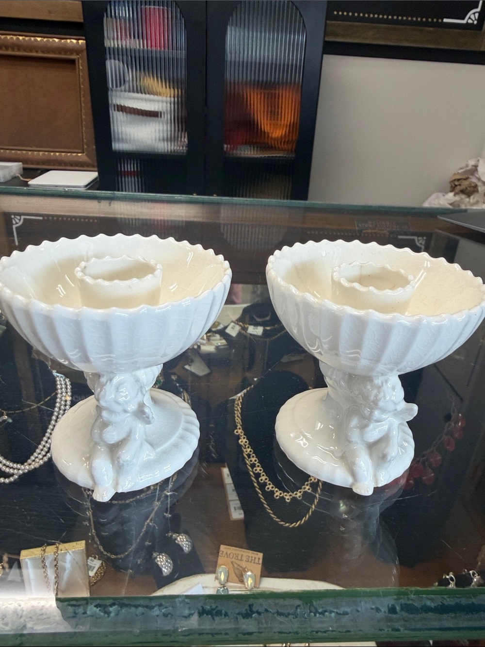White Ceramic Cherub Candle Holder Pair - Elegant Home Accents